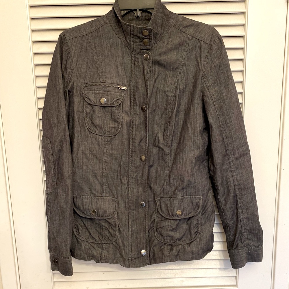 Calvin Klein dark wash moto style denim jacket
